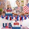 4 Pcs Happy 4th of July Wooden Block with Light LED Memorial Day Tabletop Centerpieces 10.8"H Light up Patriotic Wood Sign for Tiered Tray Decor